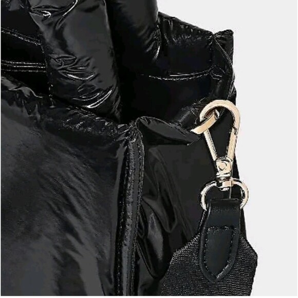 A New Day Black Patent Leather Puffer Midi Boxy Tote Crossbody Handbag -NWT - Picture 5 of 6
